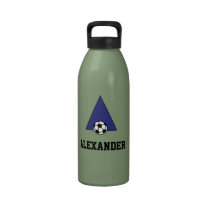 Letter A Monogram in Soccer Blue water bottles