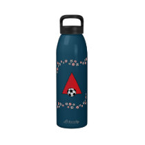 Letter A Monogram  in Soccer Red water bottles