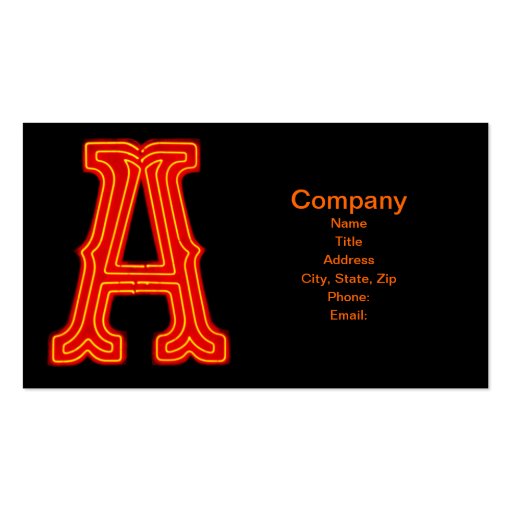 Letter "A" Neon Light Monogram Business Card Template (front side)
