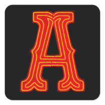 Letter "A" Neon Light Monogram Square Sticker