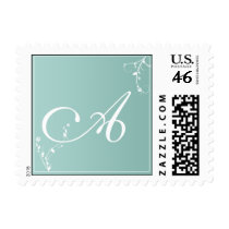 Letter A Wedding Stamps in soft seafoam blue