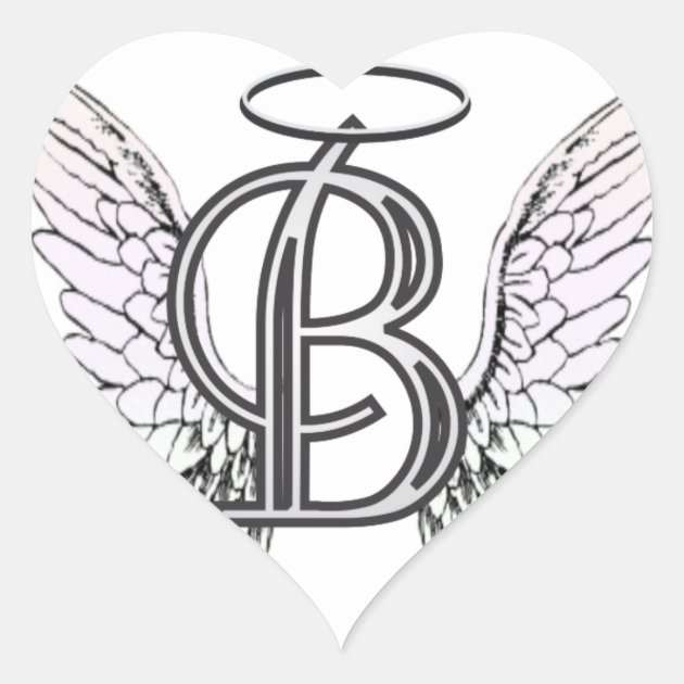 Letter B Initial Monogram With Angel Wings & Halo Heart Sticker | Zazzle