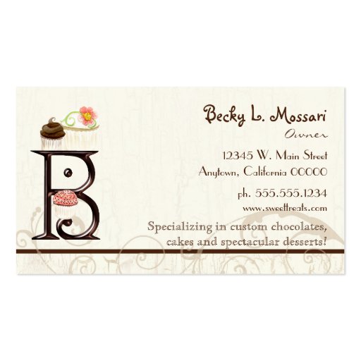 Letter B Monogram Dessert Bakery Business Cards (back side)