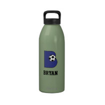Letter B Monogram in Soccer Blue water bottles