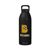 Letter B Monogram in Soccer Gold water bottles
