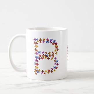 Letter B of colorful butterfly graphics mug