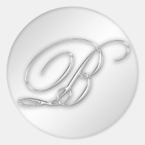Letter B script initial faux silver monogram favor stickers