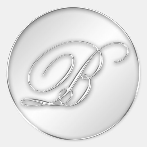 Letter B Script Initial Faux Silver Monogram Favor Classic Round ...