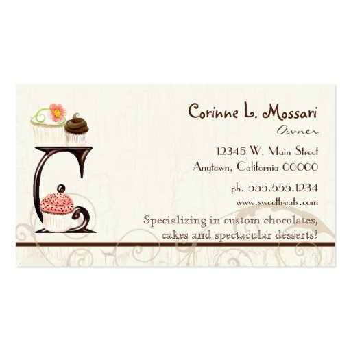 Letter C Monogram Dessert Bakery Business Cards (back side)