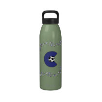 Letter C Monogram in Soccer Blue water bottles