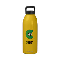 Letter C Monogram in Soccer Green water bottles