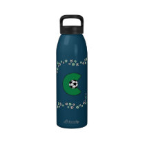 Letter C Monogram in Soccer Green water bottles