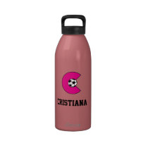 Letter C Monogram in Soccer Pink water bottles