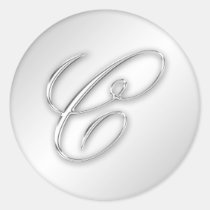 Letter C script initial faux silver monogram favor stickers