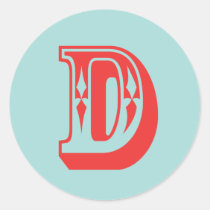 Letter D carnival style monogram initial favor stickers