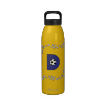 Letter D Monogram in Soccer Blue water bottles