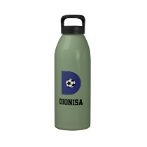 Letter D Monogram in Soccer Blue water bottles