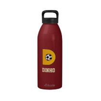 Letter D Monogram in Soccer Gold water bottles
