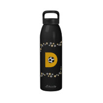 Letter D Monogram in Soccer Gold water bottles