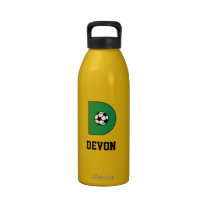 Letter D Monogram in Soccer Green water bottles