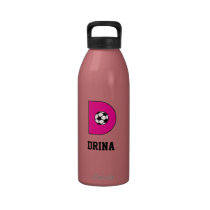Letter D Monogram in Soccer Pink water bottles