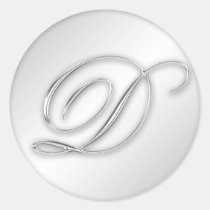 Letter D script initial faux silver monogram favor stickers