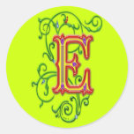 Letter E Alphabet Vines Print Round Stickers
