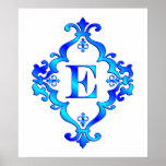 Letter E Blue Posters