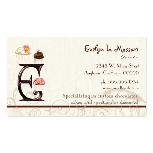 Letter E Monogram Dessert Bakery Business Cards (back side)