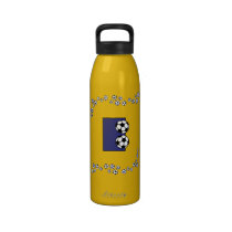 Letter E Monogram in Soccer Blue water bottles