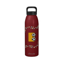 Letter E Monogram in Soccer Gold water bottles