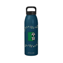 Letter E Monogram in Soccer Green water bottles