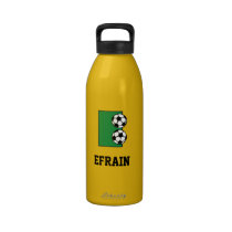 Letter E Monogram in Soccer Green water bottles