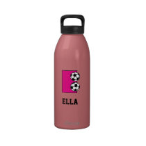 Letter E Monogram in Soccer Pink water bottles