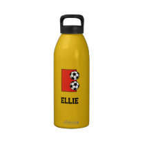 Letter E Monogram in Soccer Red water bottles
