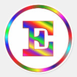 Letter E Rainbow Round Sticker