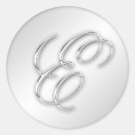 Letter E script initial faux silver monogram favor Stickers
