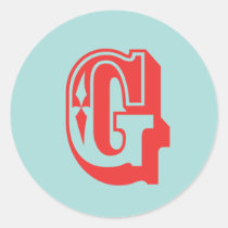 Letter G carnival style monogram initial favor stickers