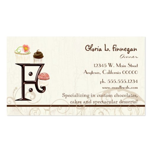 Letter G Monogram Dessert Bakery Business Cards (back side)