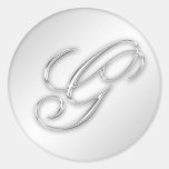 Letter G script initial faux silver monogram favor Stickers