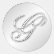 Letter G script initial faux silver monogram favor stickers