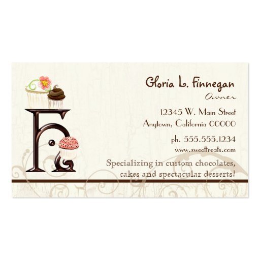 Letter H Monogram Dessert Bakery Business Cards (back side)