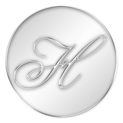 Letter H script initial faux silver monogram favor Round Sticker