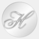 Letter H script initial faux silver monogram favor Round Sticker