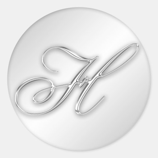 Letter H script initial faux silver monogram favor Round Sticker