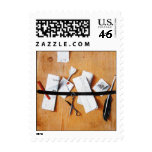 LETTER HOLDER IN WOOD ,brown white Postage Stamp