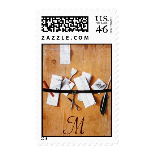 LETTER HOLDER IN WOOD MONOGRAM ,brown white Stamps