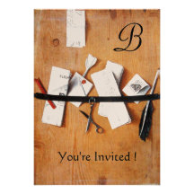 LETTER HOLDER IN WOOD MONOGRAM red white black Custom Invitations
