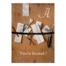 LETTER HOLDER IN WOOD MONOGRAM red white black Custom Invitation