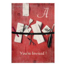 LETTER HOLDER IN WOOD MONOGRAM red white black Custom Announcements